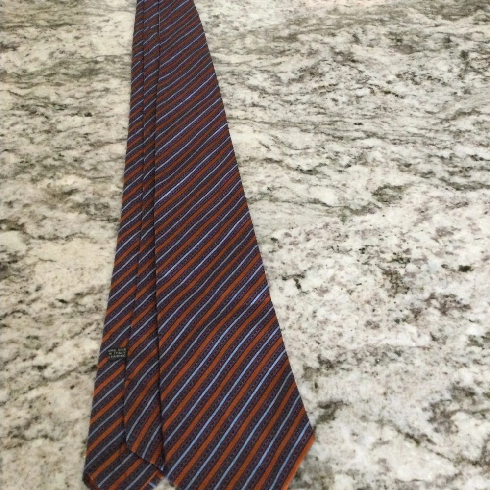 Stefano Ricci Orange and Blue Diagonal Stripe Silk Tie